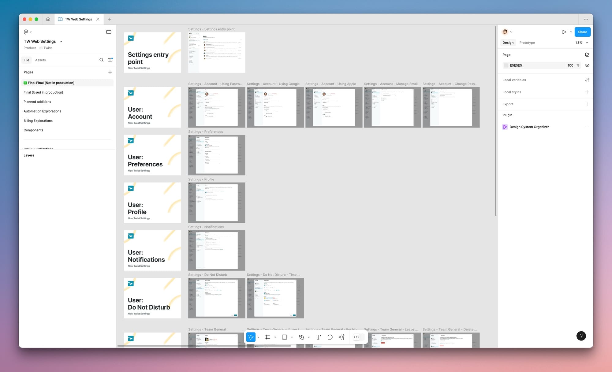 Designing Twist's settings screens in Figma