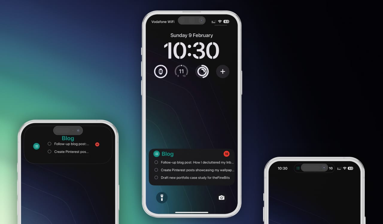 iPhones using LiveMinder to display reminders on the lock screen and the Dynamic Island