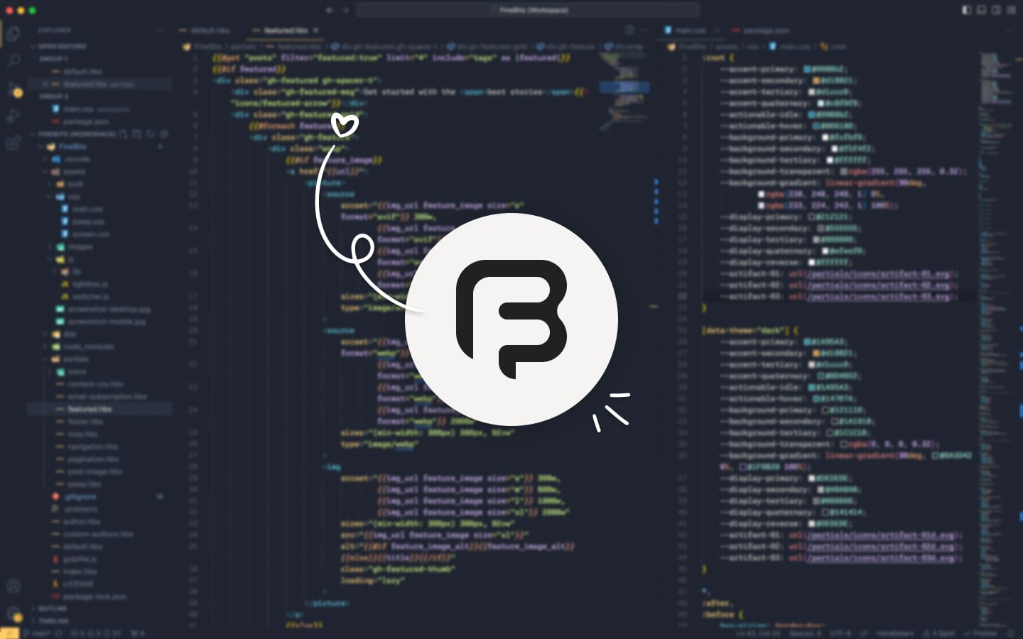 FineBits logo with VS Code in the background
