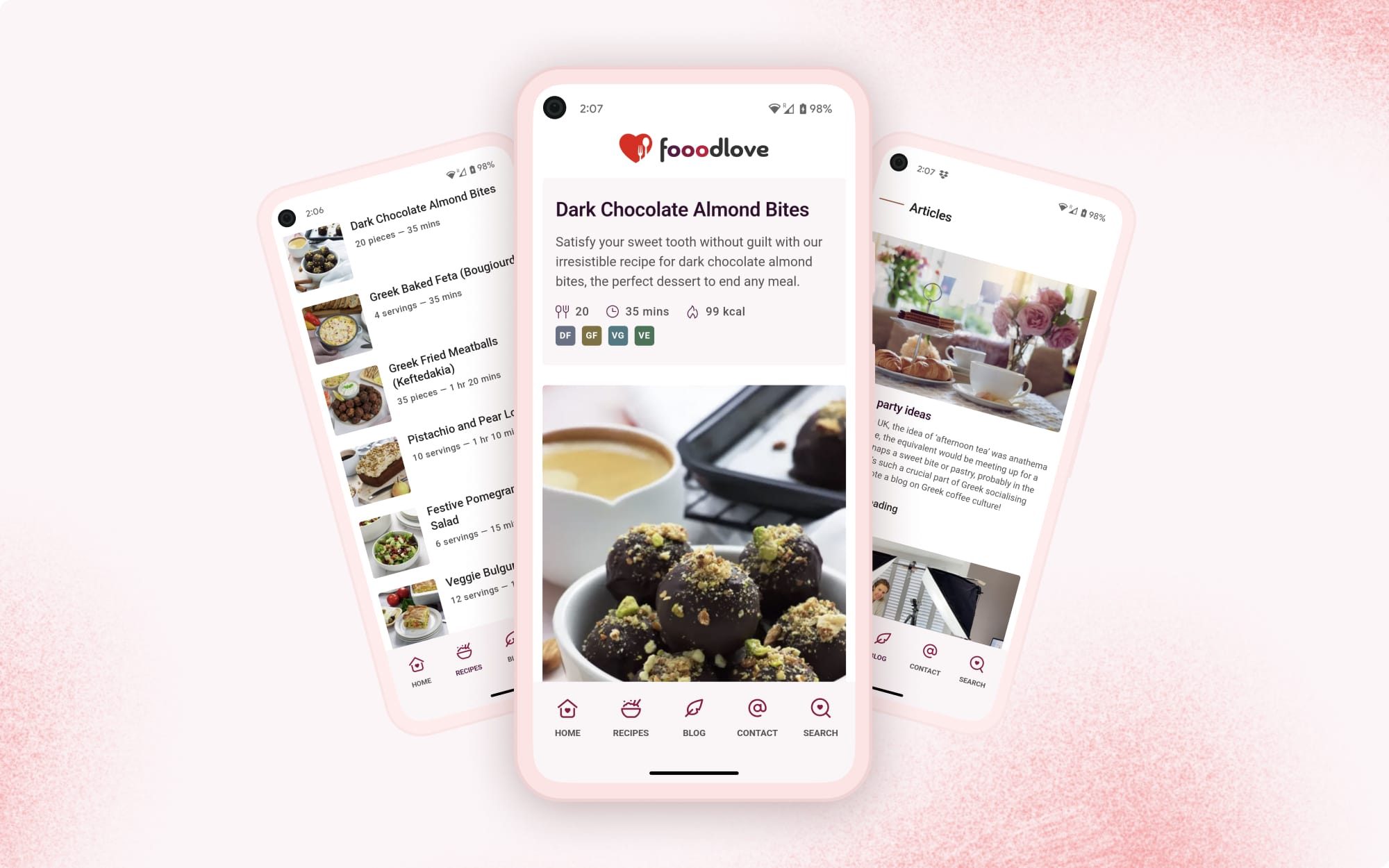 fooodlove showcased on multiple Android devices